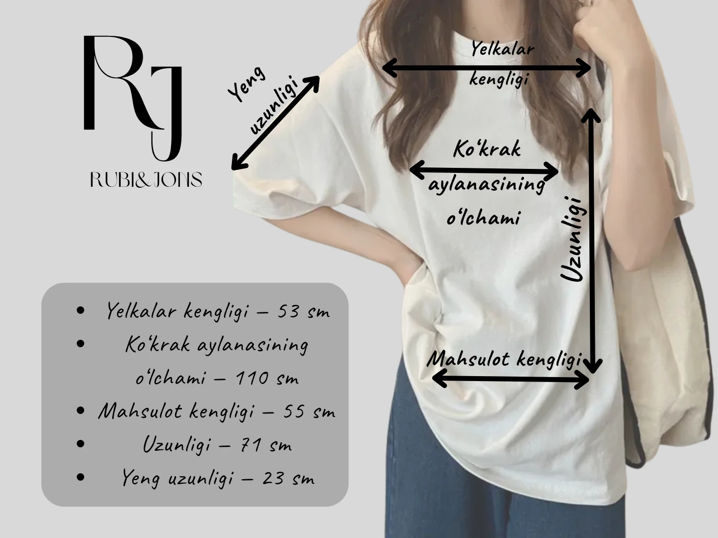 Rubi&Jons ayollar katta o‘lchamli futbolkasi - 100% yumshoq paxta, bosma, uniseks modeli rasm 2