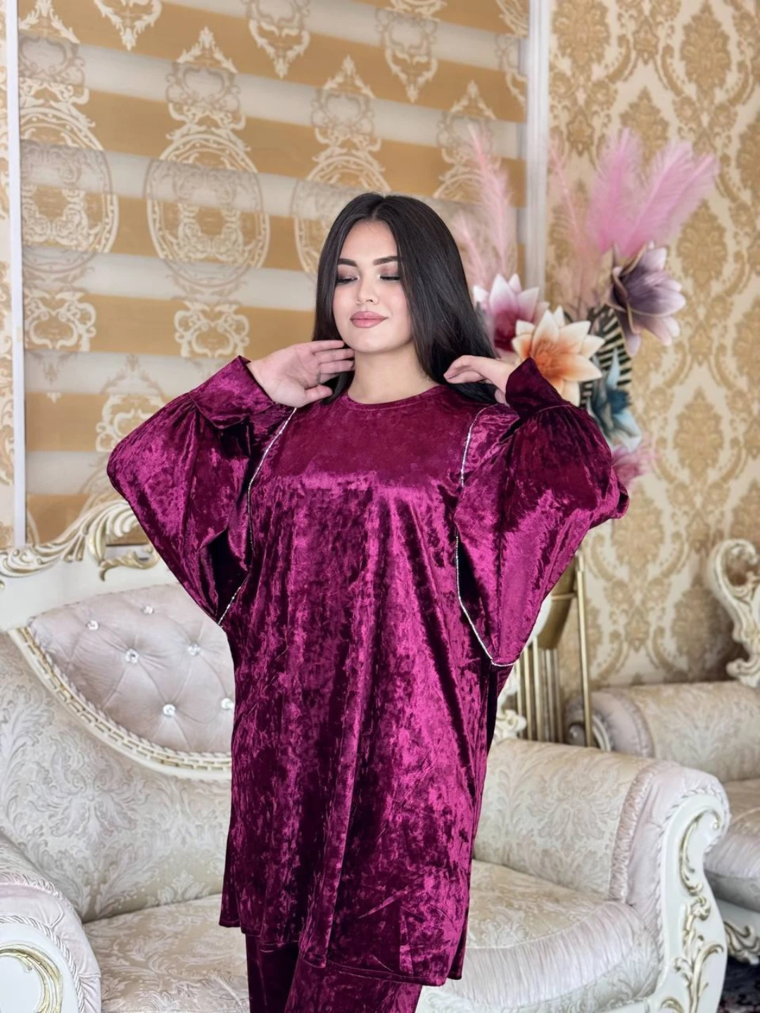 Ayollar uchun ikki qismli to'plam, villur yumshoq mato rasm 2