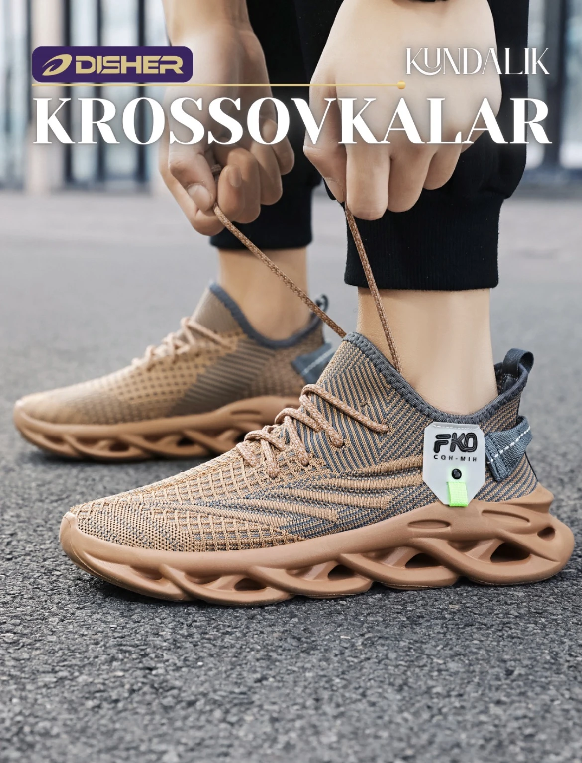 Erkaklar krossovkalari Disher AeroPulse, nafas oluvchi, yumshoq taglikli rasm 3