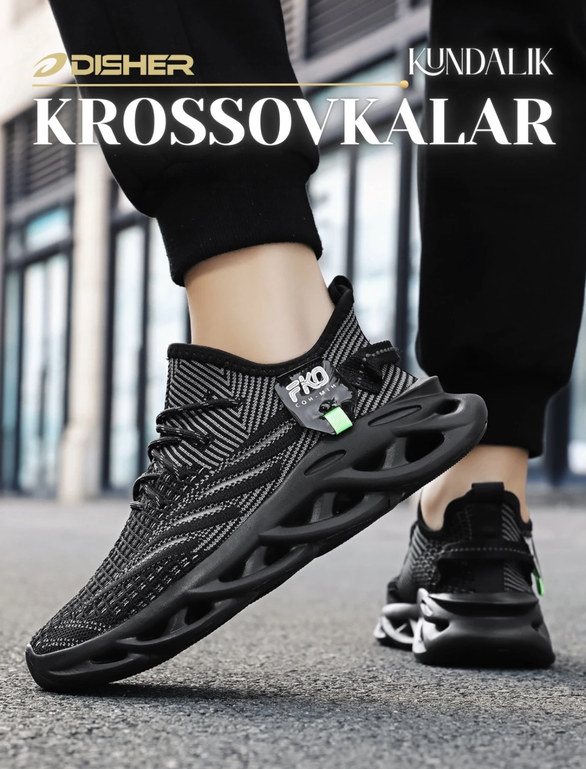 Erkaklar krossovkalari Disher AeroPulse, nafas oluvchi, yumshoq taglikli rasm 6